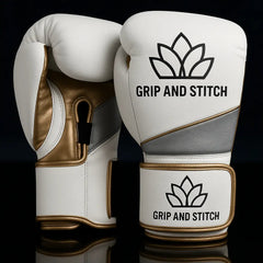 Pro Series Boxing Gloves – White, Grey & Golden Collection