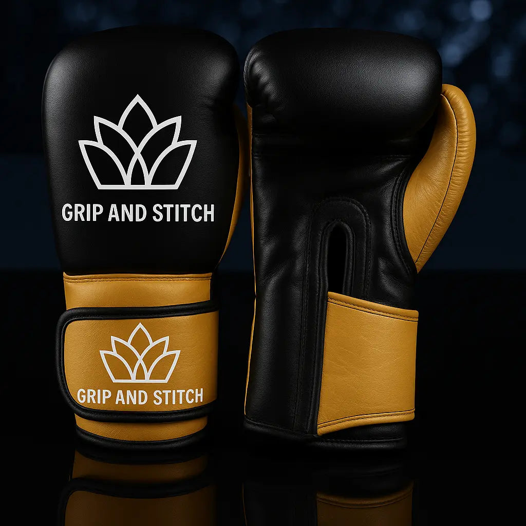 Premium Leather Boxing Gloves - Black & Gold