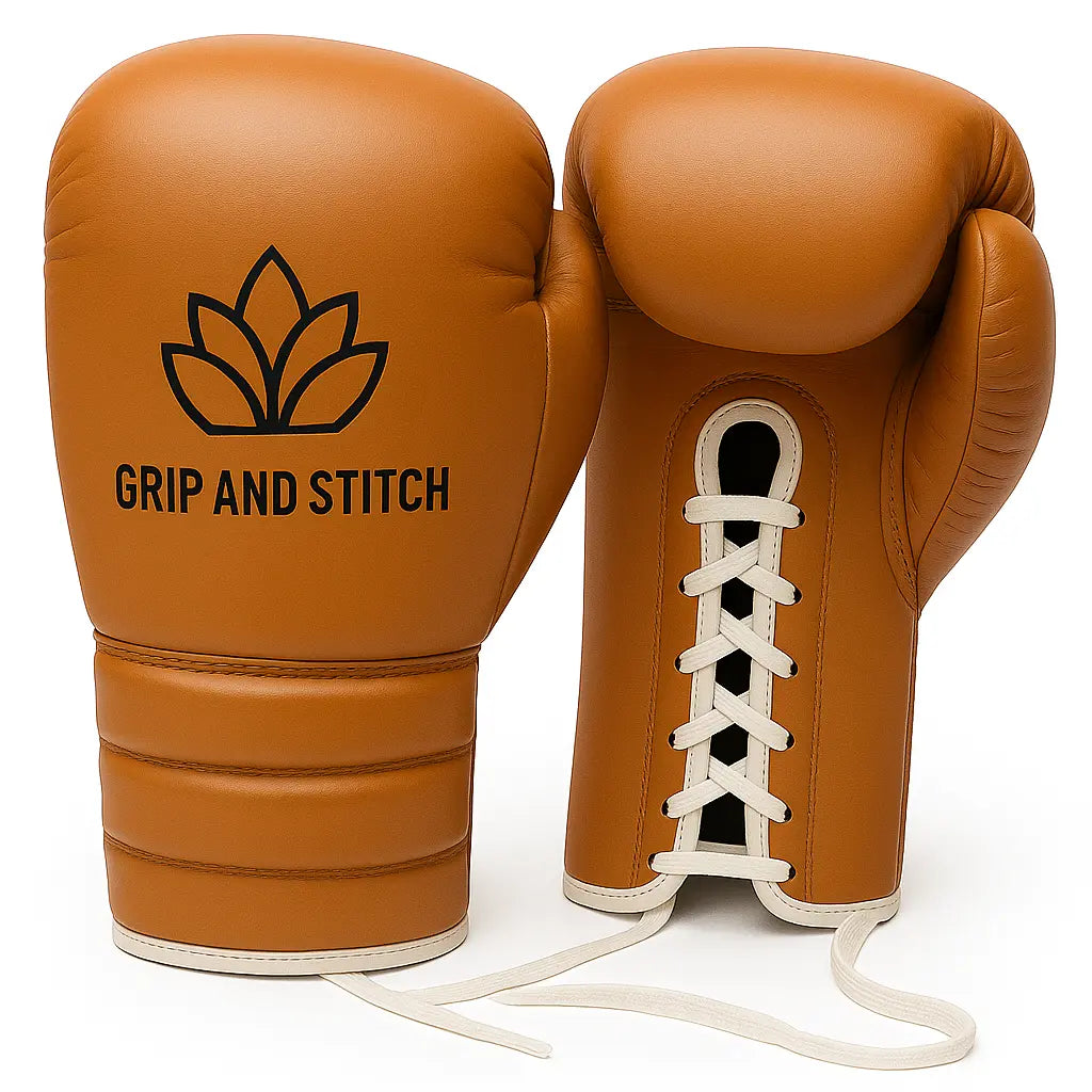 Lace-Up Leather Boxing Gloves – Tan Pro Sparring Gloves by Grip and Stitch