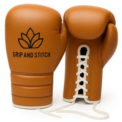 Lace-Up Leather Boxing Gloves – Tan Pro Sparring Gloves by Grip and Stitch