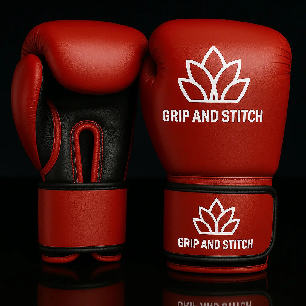 Red & Black Boxing Gloves with Wrist Support – Grip and Stitch Velcro Training Gloves