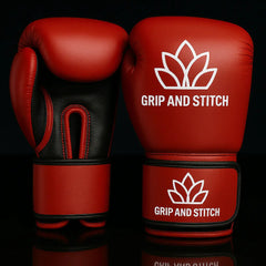 Red & Black Boxing Gloves with Wrist Support – Grip and Stitch Velcro Training Gloves