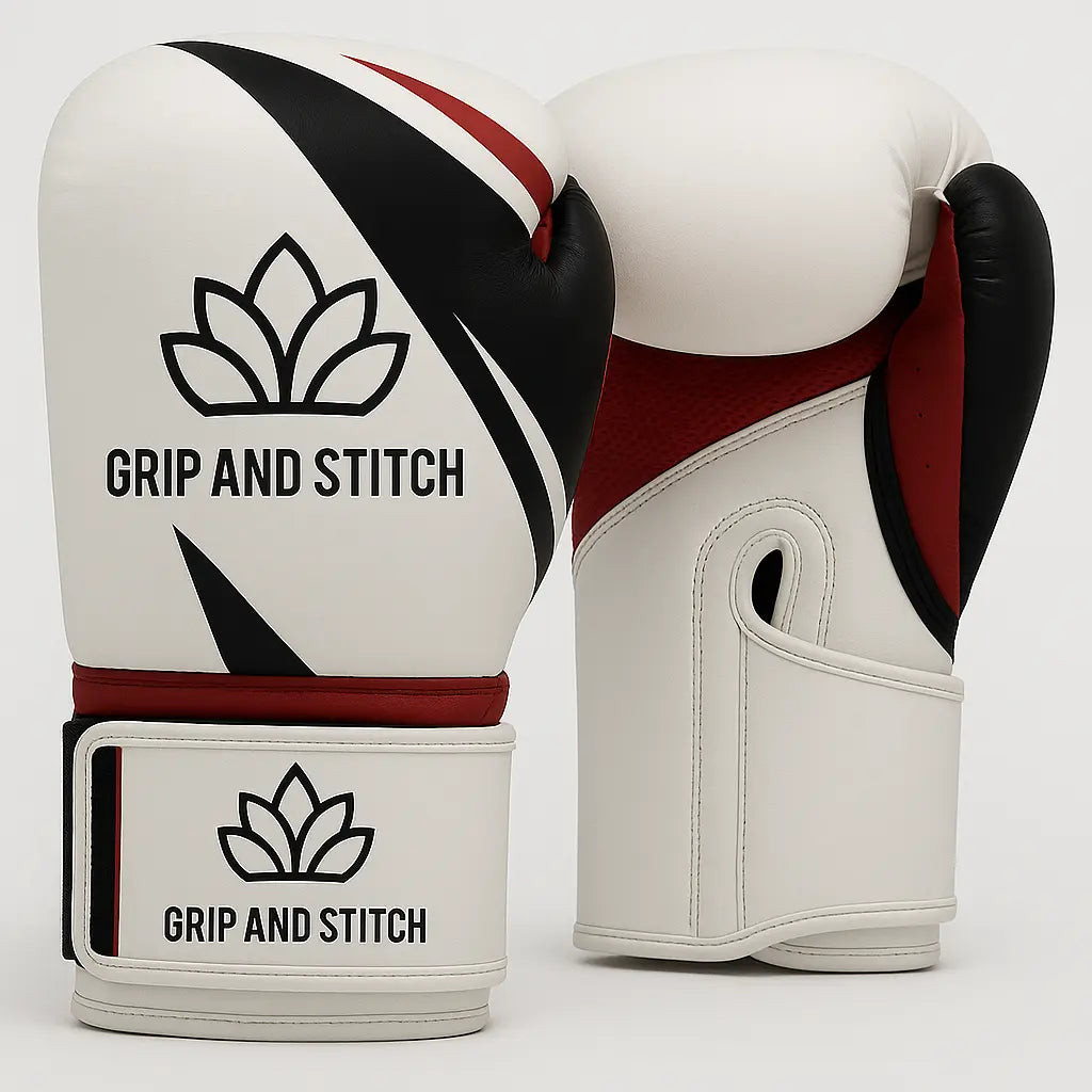 Elite Boxing Gloves | White-Red-Black Minimalist Design | Premium Sparring & Training Gloves for Boxing, Kickboxing, MMA & Fitness | Wrist Support & Breathable Padding