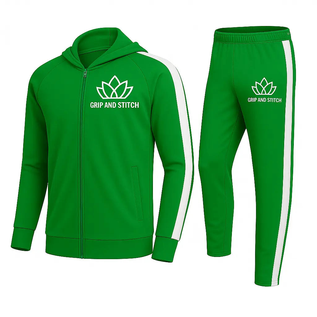 Classic Green Tracksuit with White Sleeve Stripes – Unisex Activewear Set